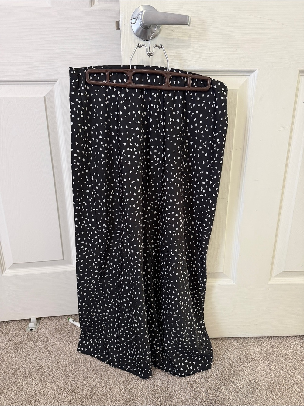 a new day Black Midi Skirt with White Heart Print